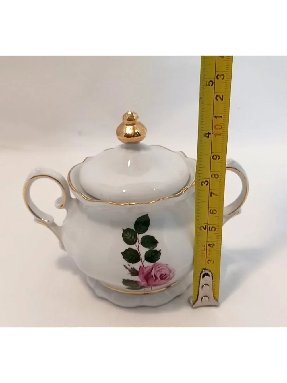 Vtg Winterling Bavaria Germany Porcelain Sugar Bowl w Lid Pink Roses & Gold Trim